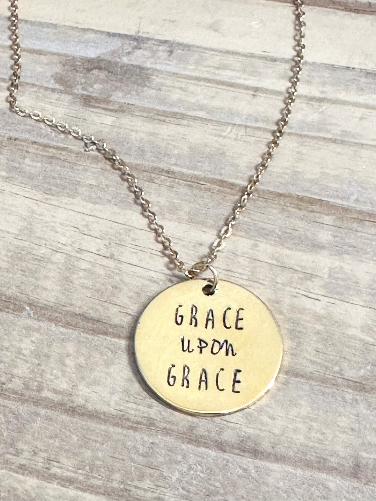 "Grace upon Grace" - Hand-Stamped Necklace