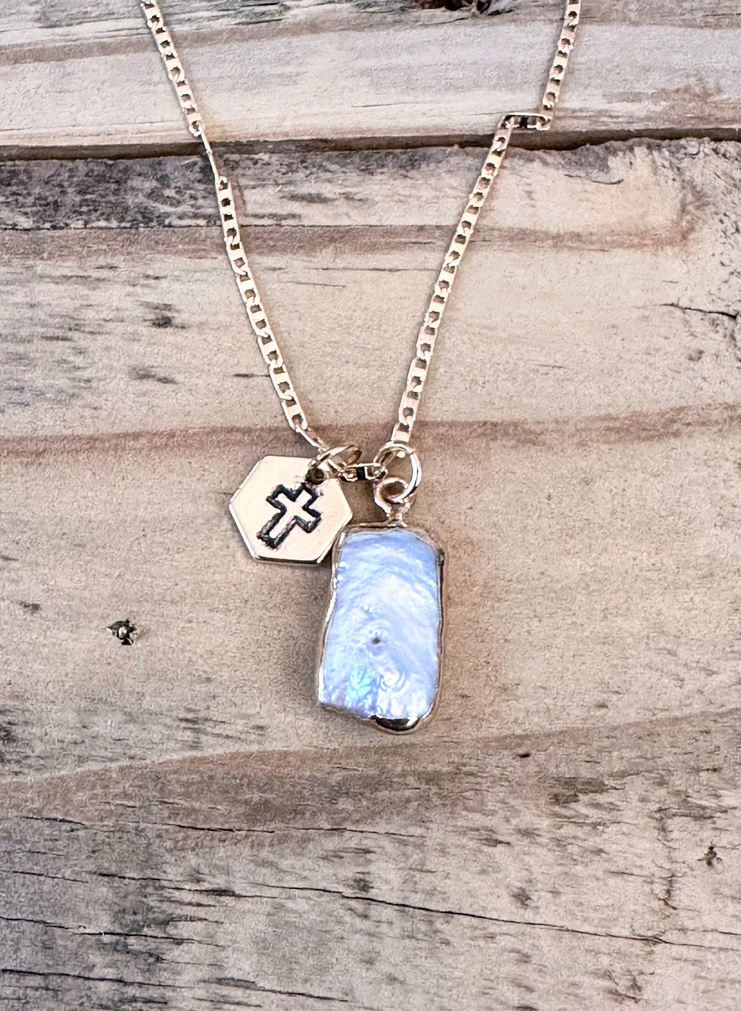 *NEW-Rectangular shaped Pearl & Cross Necklace | "The Priceless Pearl"