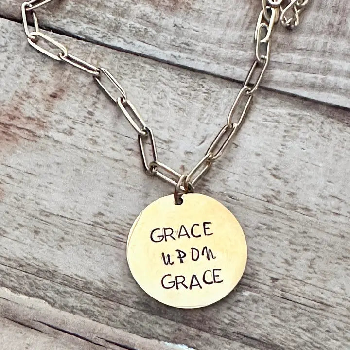 "Grace upon Grace" - Hand-Stamped Necklace