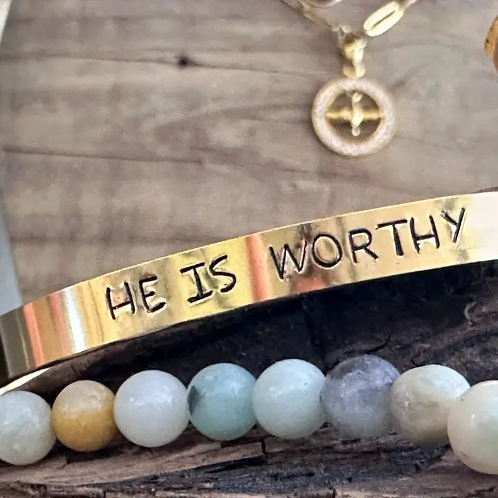 "He Is Worthy" — Hand-Stamped Cuff Bracelet