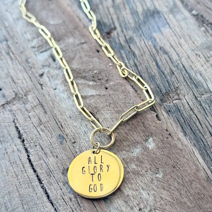 "All Glory to God" -  Hand-stamped Necklace